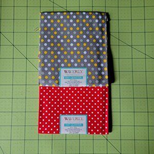 Lot of 2 Polka Dot Fat Quarters - Orange, Gray & Yellow and Red with White Dots